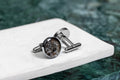 Round Cufflinks – Black-Spotted Leather