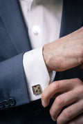 Square Cufflinks – Black-Spotted Leather