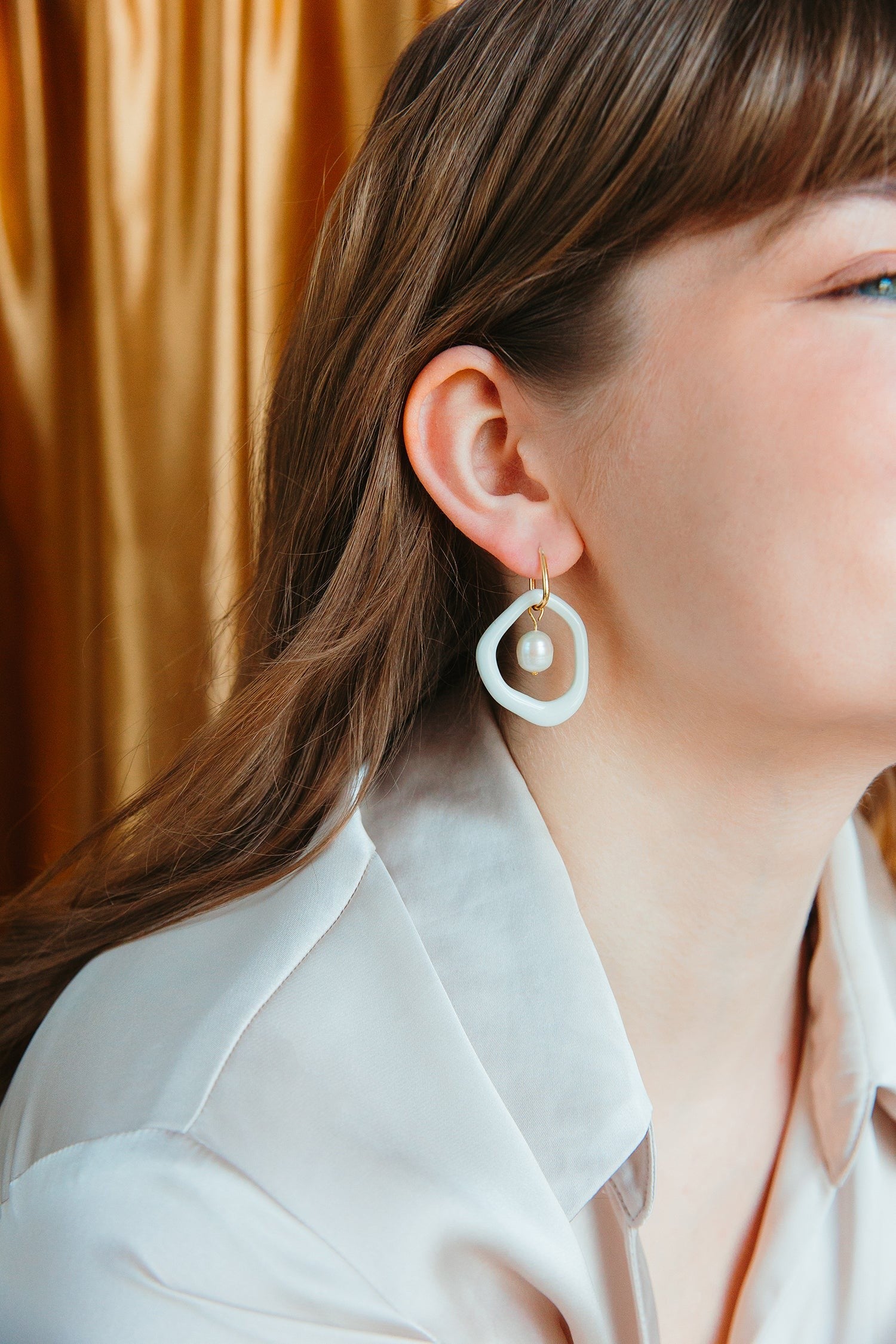 Arp Pearl and Porcelain Hoops - Dark Green