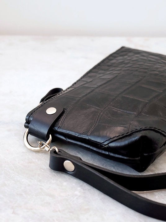 POUCH Wallet with Wrist Strap - Black Alligator