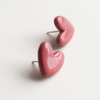 Porcelain Heart Studs -  Pink