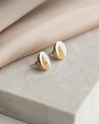 Porcelain Round Stud Earrings - White and Gold
